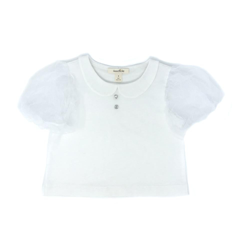 Girls white lace puff sleeve top