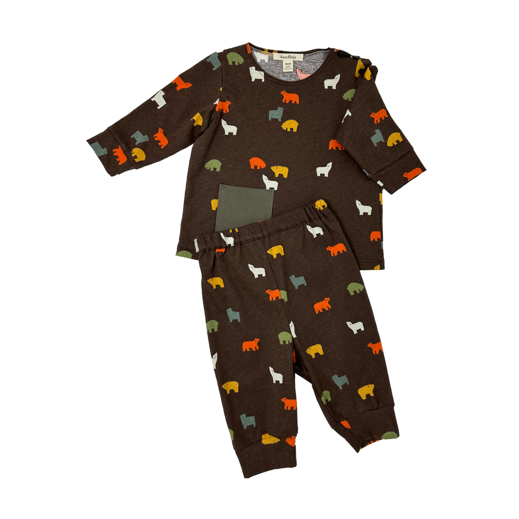 Babies Long sleeve bear-printed to and pants set