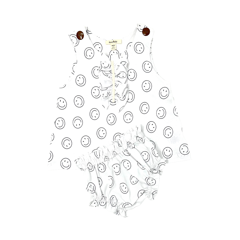 Baby Girls Smily Face Print Dress and Bloomers Set