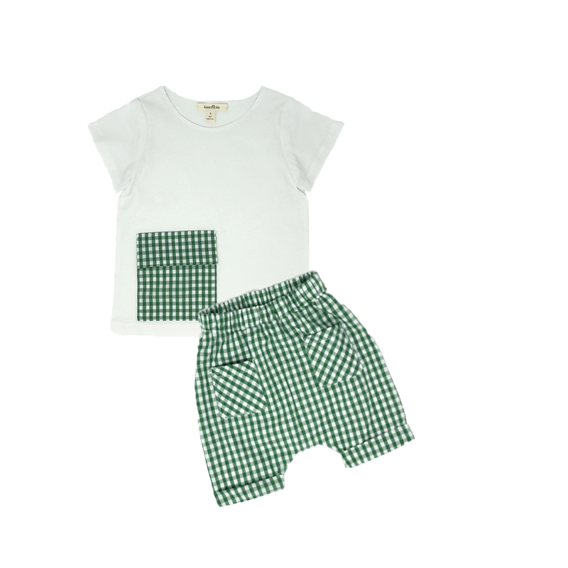 Baby Green Plaid Pants and White Top Set