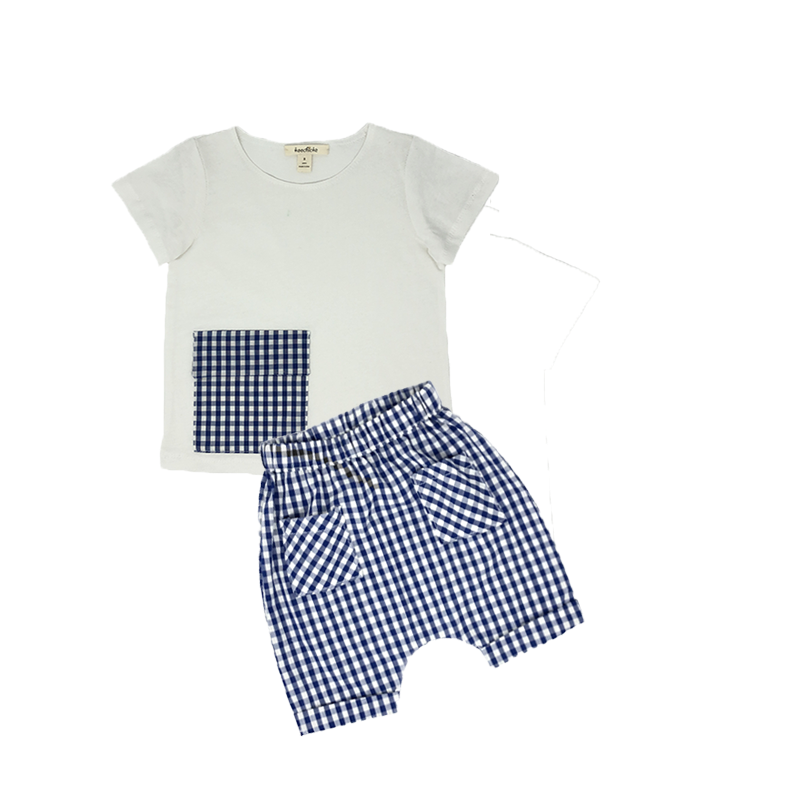 Baby Blue Plaid Pants and White Top set