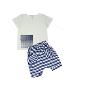 Baby Blue Plaid Pants and White Top set
