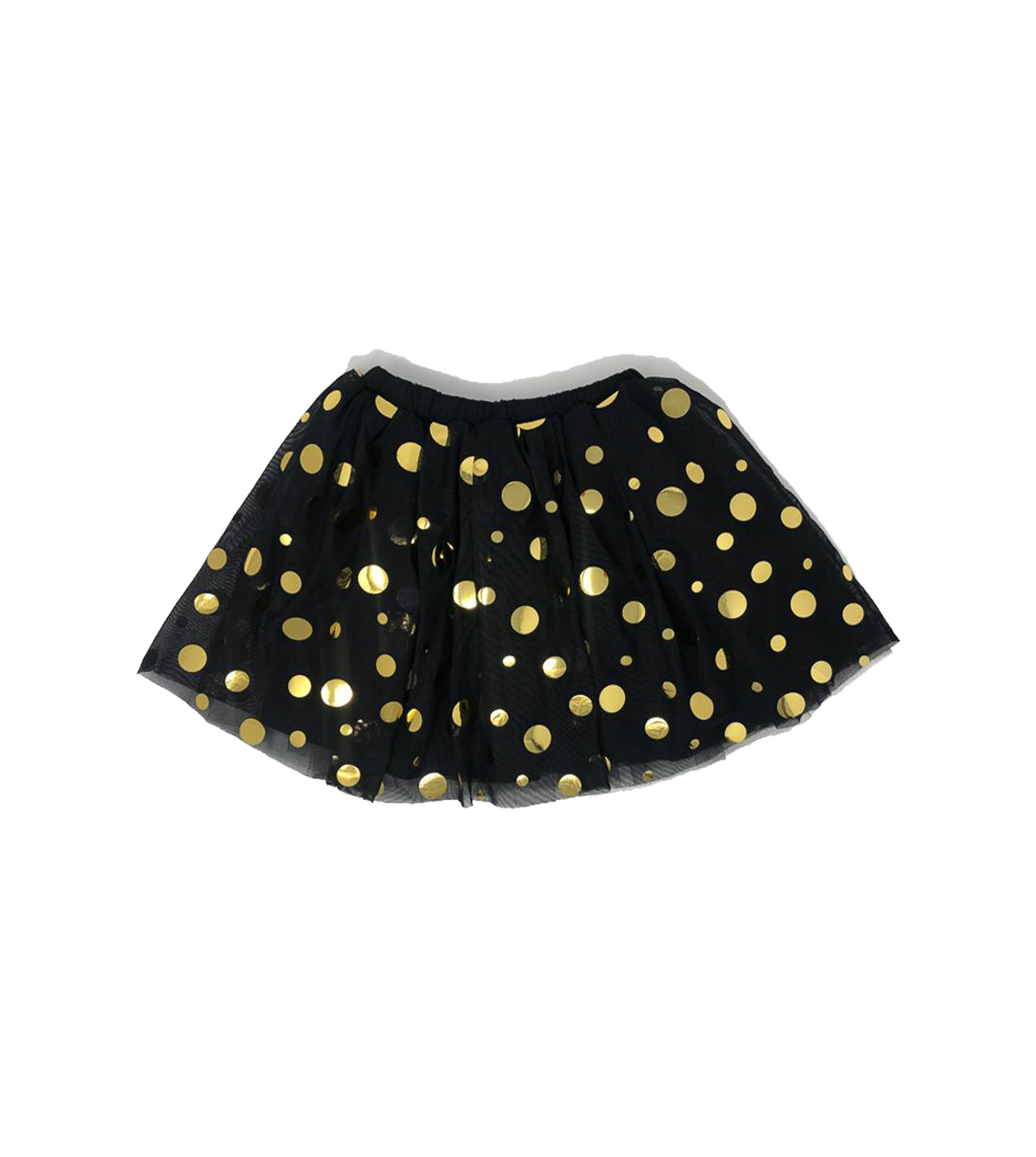 Girls black tulle puff sleeve top and gold polka dot skirt set