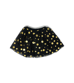 Girls black tulle puff sleeve top and gold polka dot skirt set