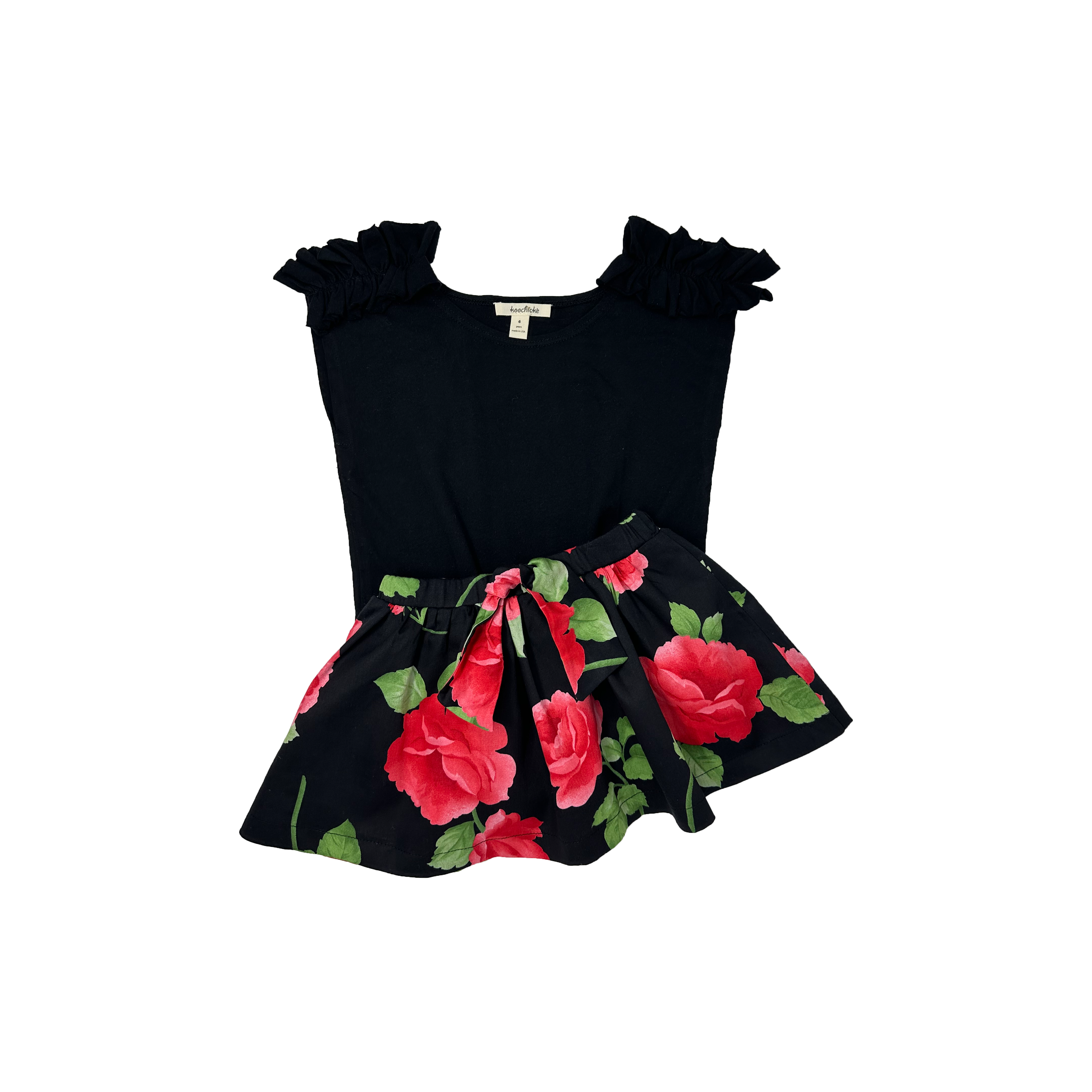 Girls Black Floral Skirt Set