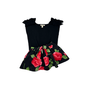 Girls Black Floral Skirt Set