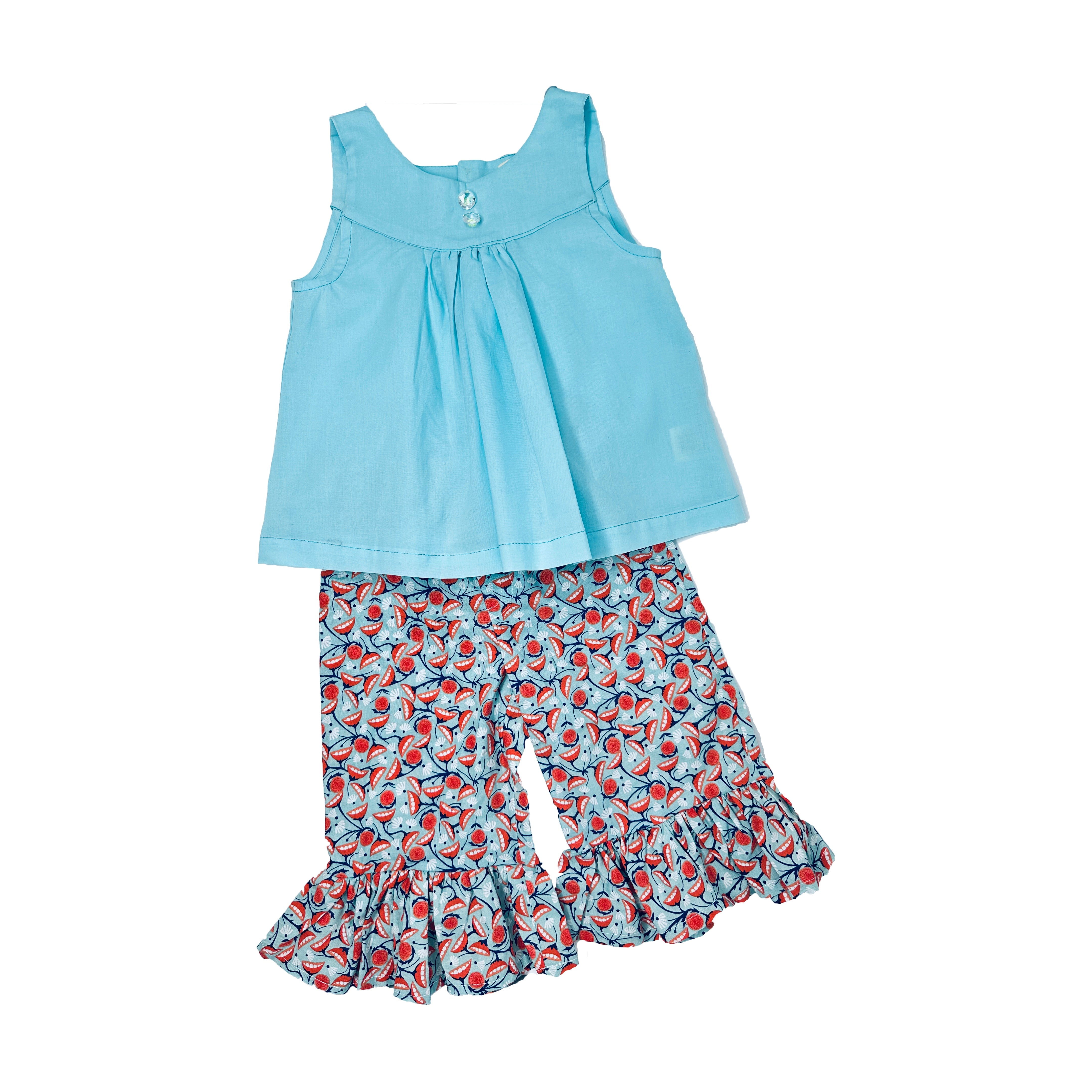 Girls Floral Ruffle Trim Pants Set