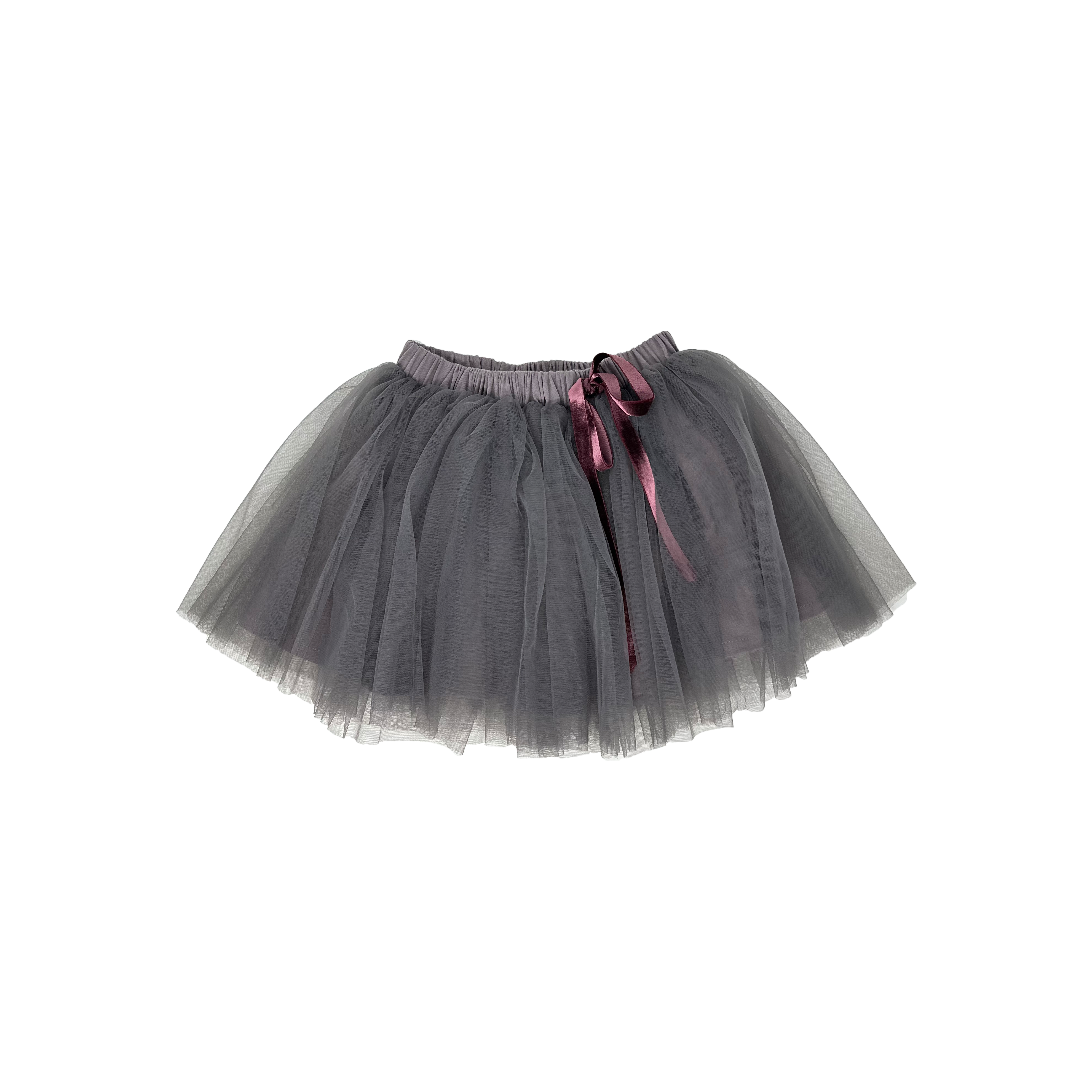Girls Gray A-Line Top and Tull Skirt with Velvet Bow Set