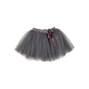 Girls Gray A-Line Top and Tull Skirt with Velvet Bow Set