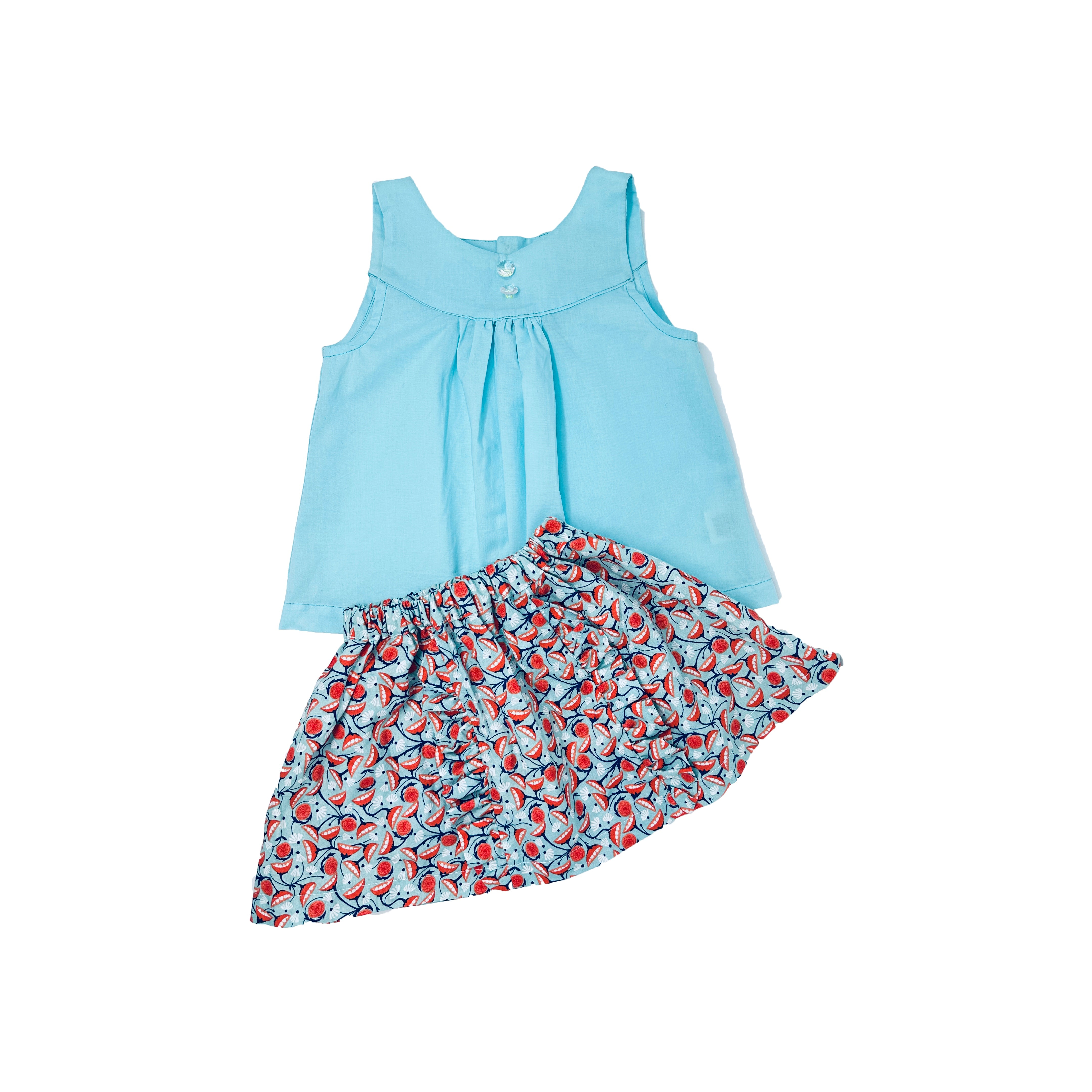 Girls Floral Ruffle Trim Skirt Set