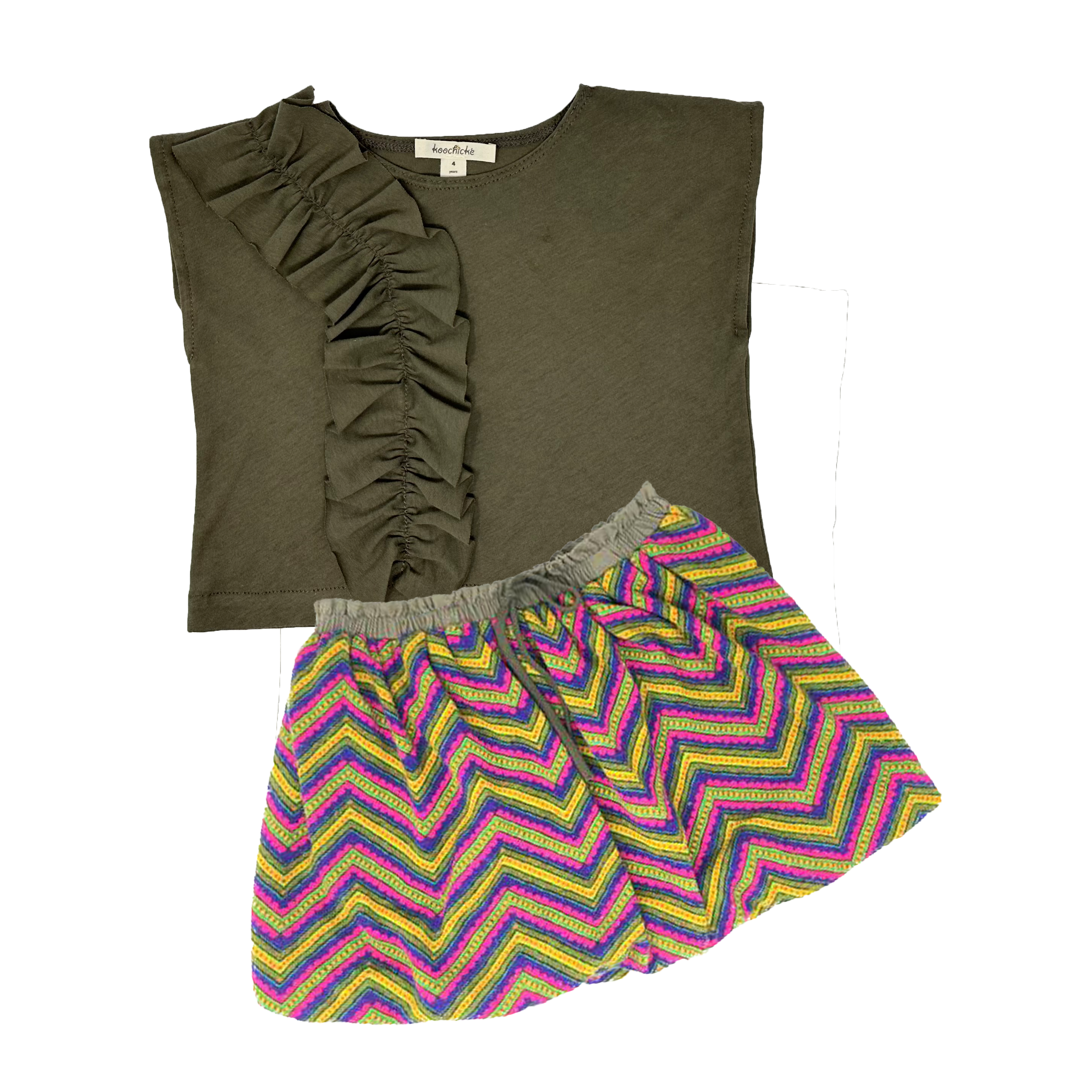 Girls Striped Bubble skirt and green top set
