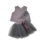 Girls Gray A-Line Top and Tull Skirt with Velvet Bow Set