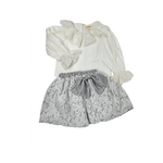 Girls white embroidery neck top and white,gray lace skirt set
