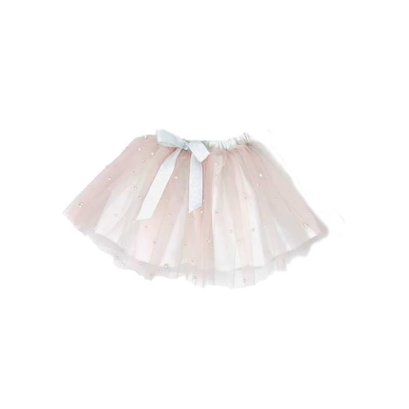 Girls white puff sleeve top and pink pear tulle skirt set