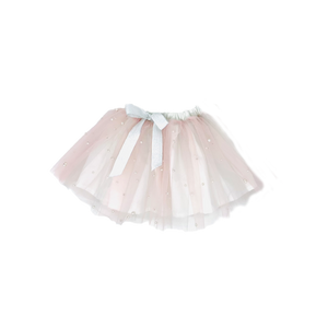 Girls white puff sleeve top and pink pear tulle skirt set
