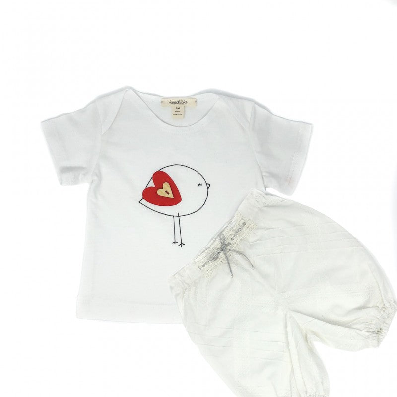 Baby Girls Bird-Print T-Shirt with white Pants
