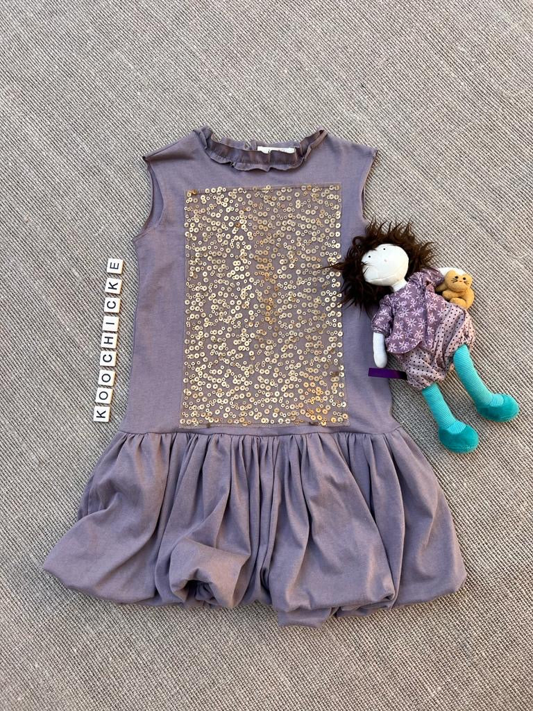 Girls taupe dress with front sequence