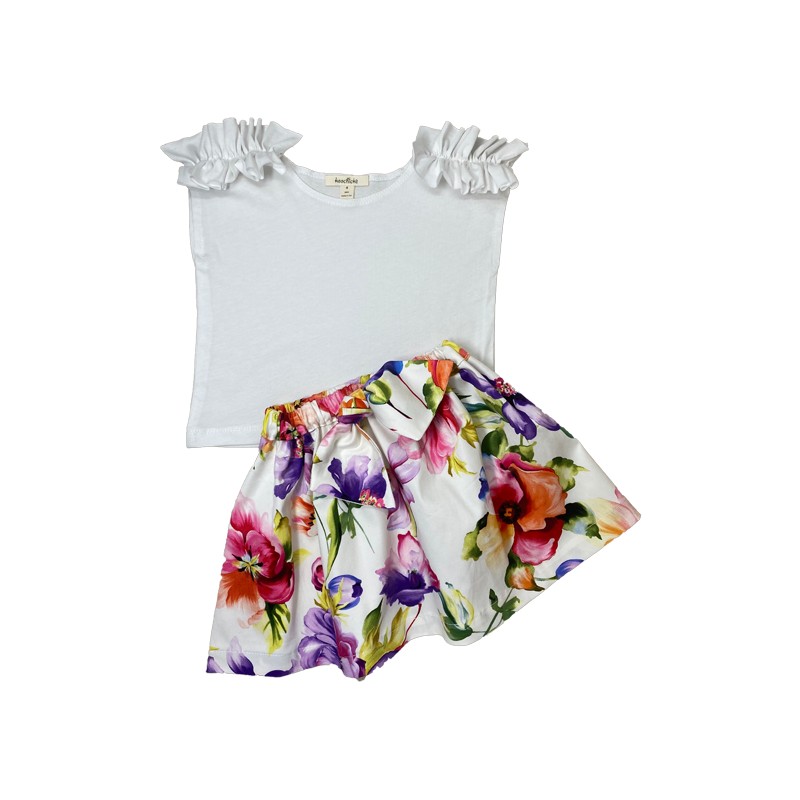 Floral Skirt with White top set