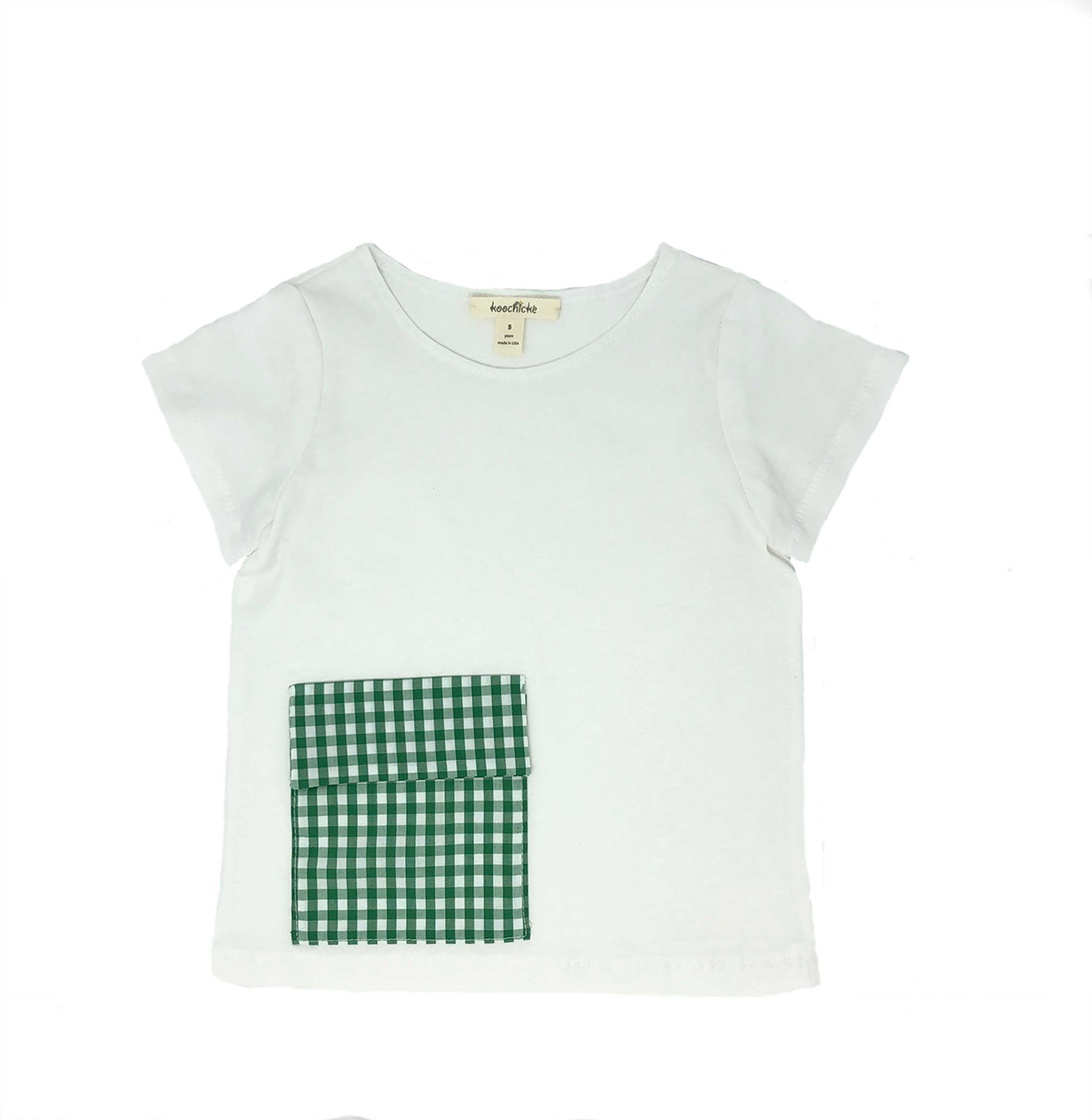Baby Boys Short Sleeve T-Shirt with Green Plaid Pocket