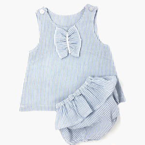Baby Girls Blue Striped Dress with bloomers