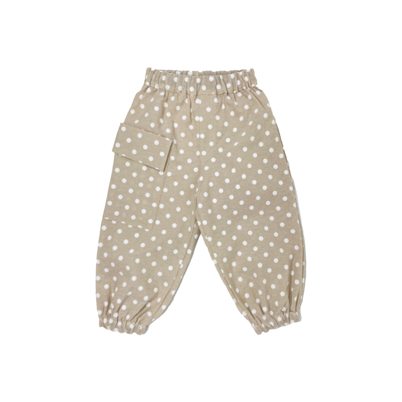 Baby Girls Beige Polka Dot Pants with Cargo Pocket