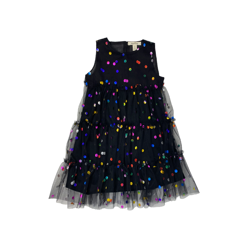 Girls Black Rainbow Polka Dot Dress