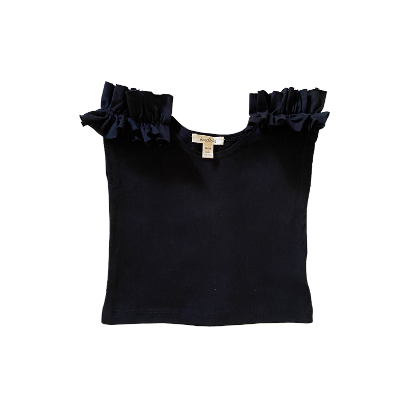 Girls Black Ruffle Trim Shoulder Top