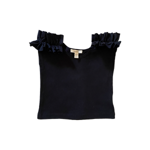 Girls Black Ruffle Trim Shoulder Top