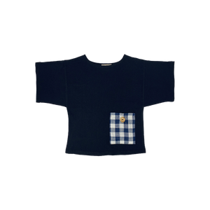 Boys Black Short Sleeve T-Shirt with Plaid Pocket