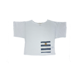 Boys White Short Sleeve T-Shirt with Striped Pocket