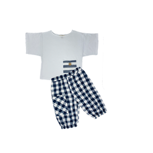 Boys White Short Sleeve T-Shirt with Striped Pocket
