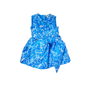Girls Blue Floral Dress with Bow Belt