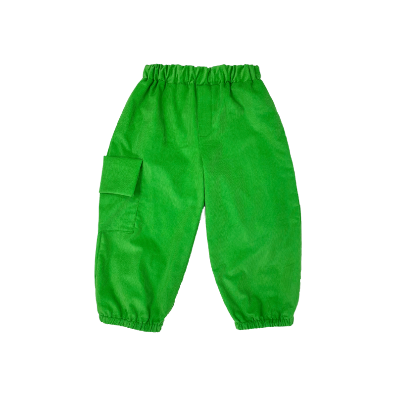 Girls Green Corduroy Pants with Cargo Pocket