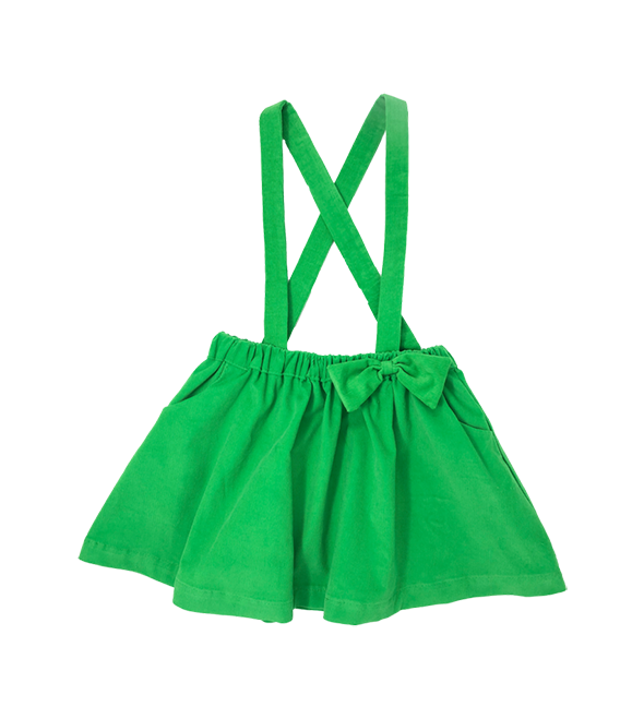Girls Green Corduroy Suspender Skirt