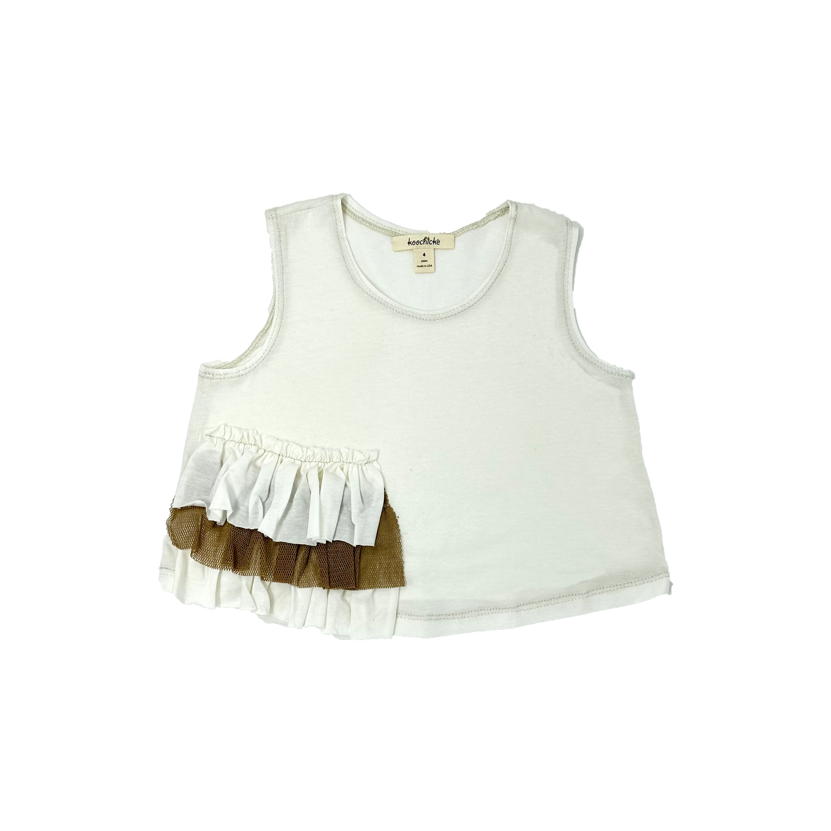 Girls Off-White Top With Ruffled Trim