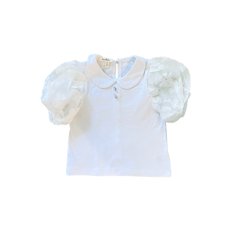 Girls White Top with Lace Puff Sleeve