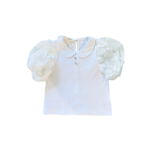Girls White Top with Lace Puff Sleeve