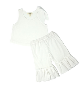 Girls White Top with Ruffle Pants Set