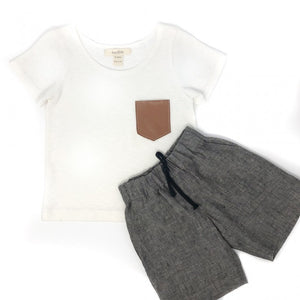 Boys Short-Sleeve Shirt with Leather Pocket