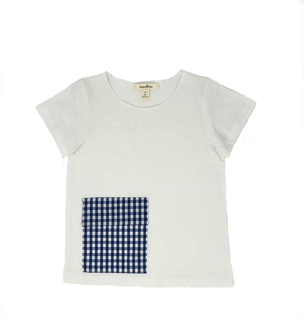 Boys Short Sleeve T-Shirt with Blue Plaid Pocket